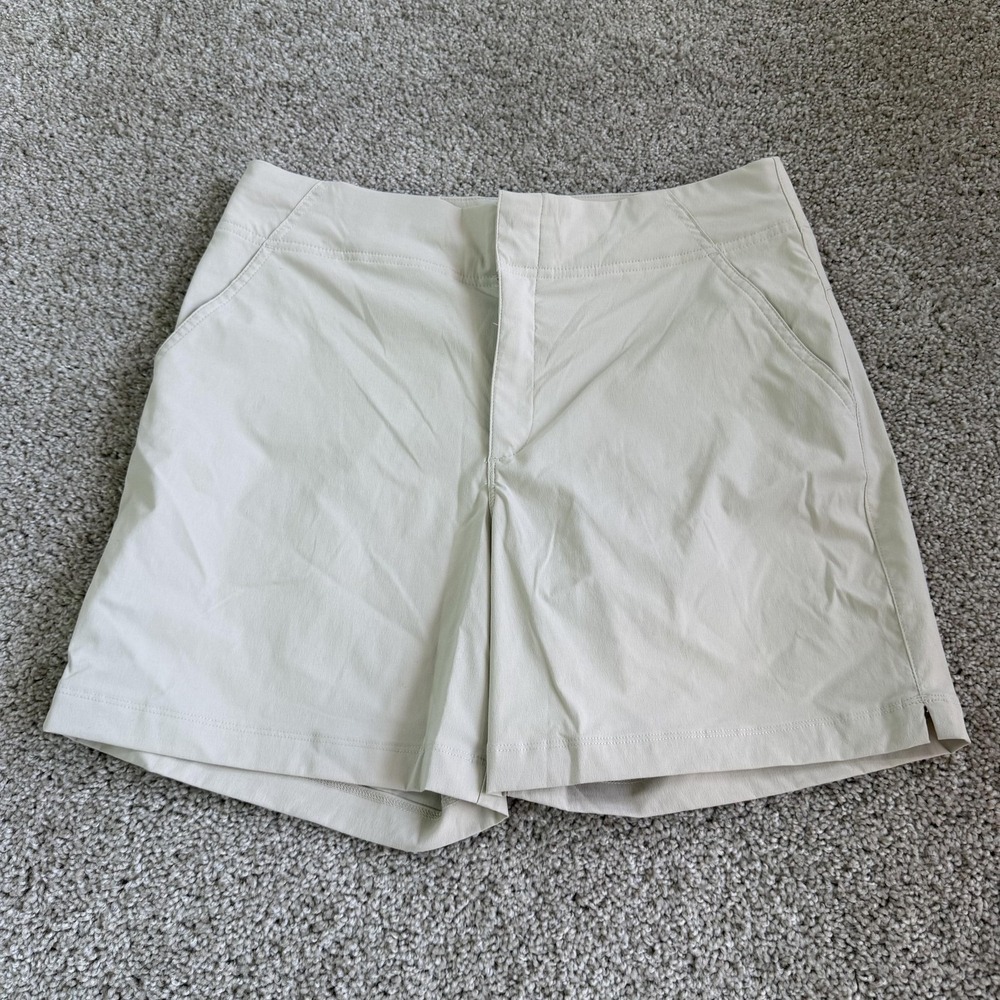 Columbia Short Womens 10 Beige Hiking Athletic Stretch Pockets Zip Lined Outdoor
